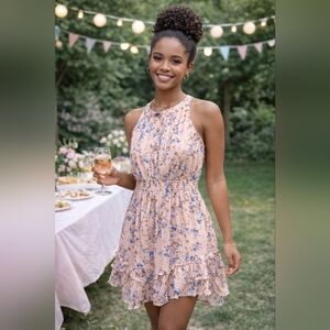 Allegra K Pink Floral Button Front Mini Dress, size Medium